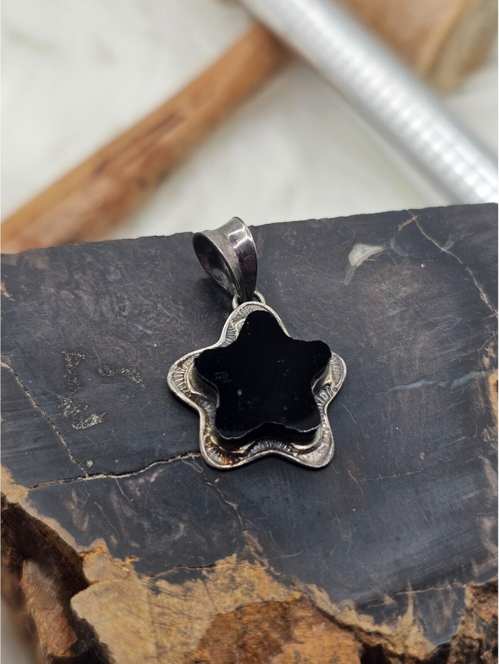 925 Silver Black Onyx Celestial Star Pendant SE 4.7g